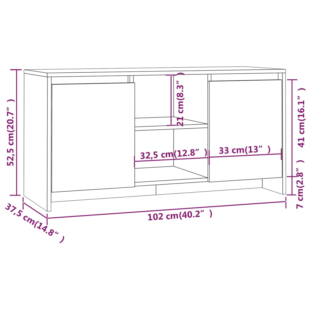 TV ormarić siva boja hrasta 102x37,5x52,5 cm konstruirano drvo