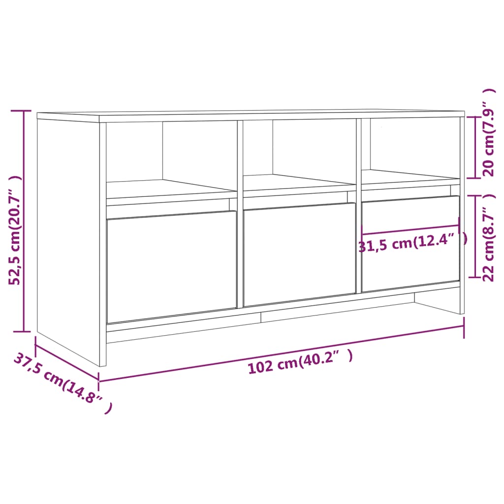TV ormarić boja hrasta 102 x 37,5 x 52,5 cm konstruirano drvo