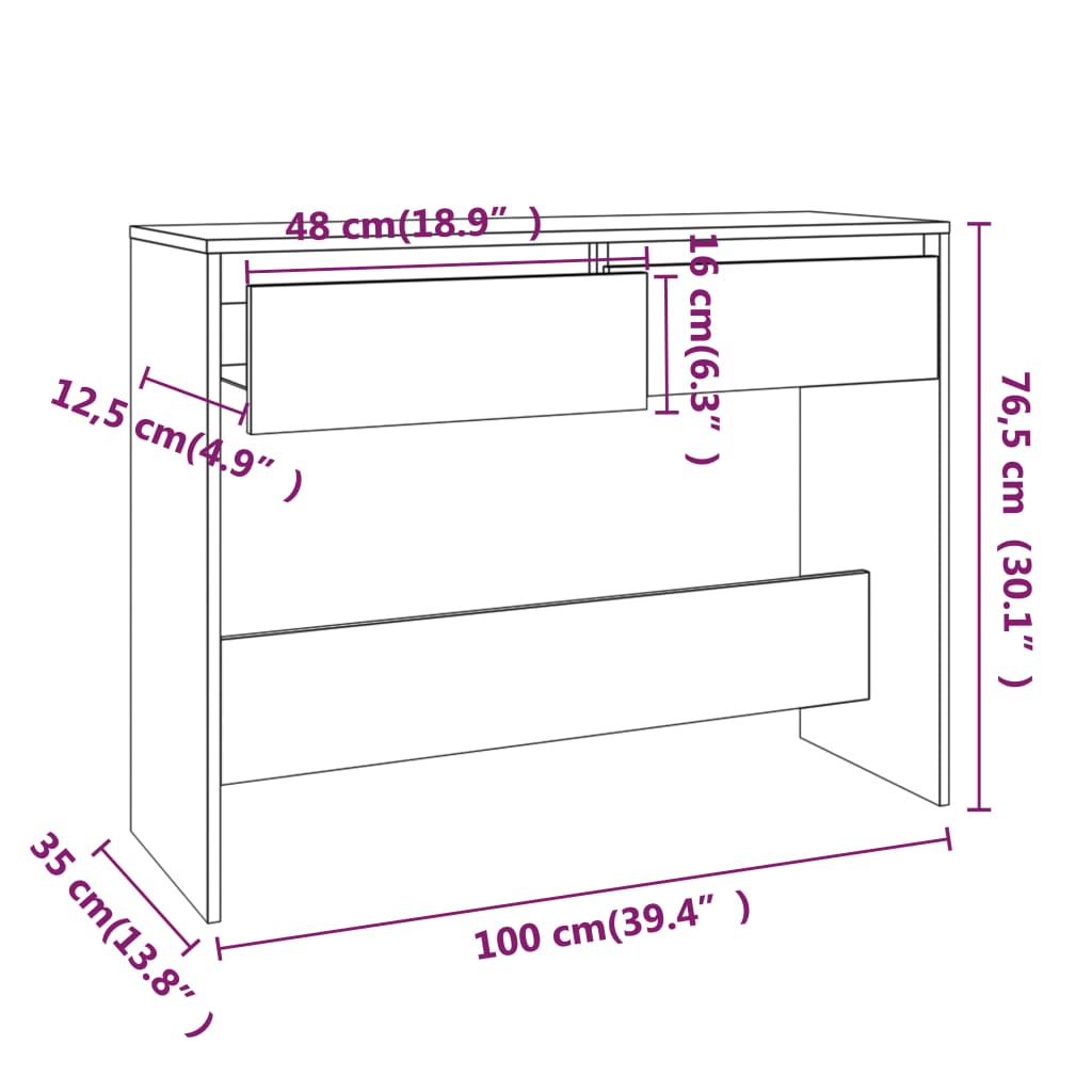 Konzolni stol siva boja hrasta 100x35x76,5 cm konstruirano drvo