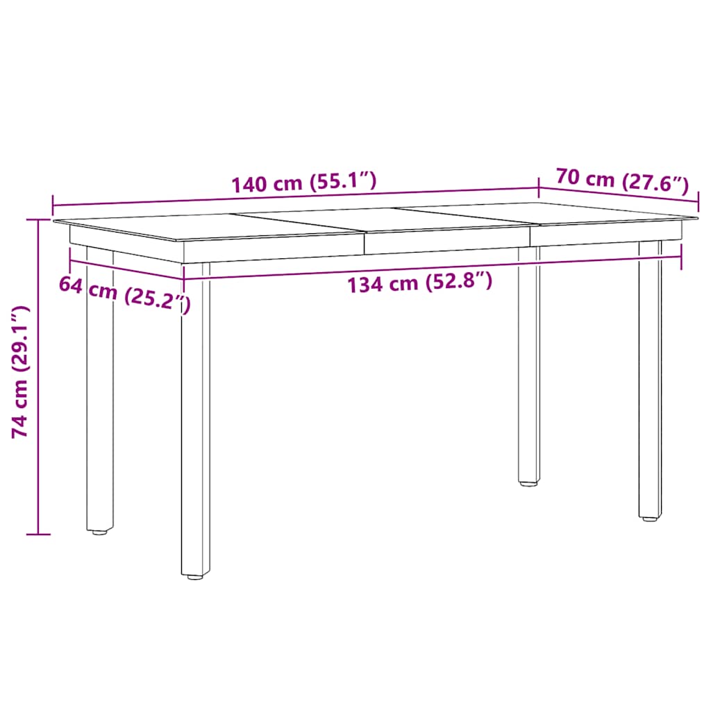 Vrtni blagovaonski stol crni 140x70x74 cm od čelika i stakla