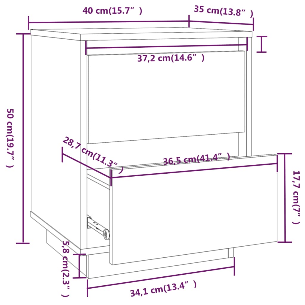 Noćni ormarići 2 kom crni 40 x 35 x 50 cm od masivne borovine