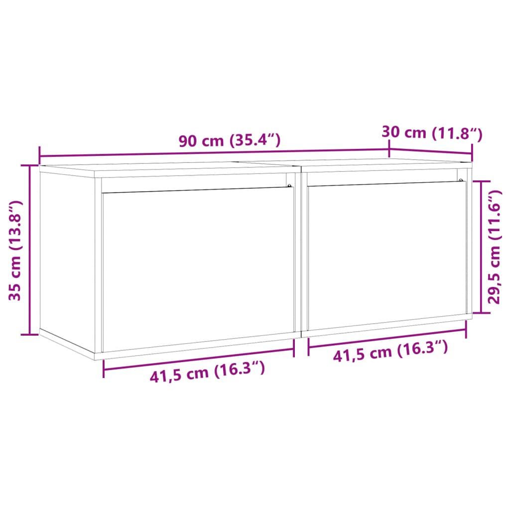 Zidni ormarići 2 kom sivi 45 x 30 x 35 cm od masivne borovine