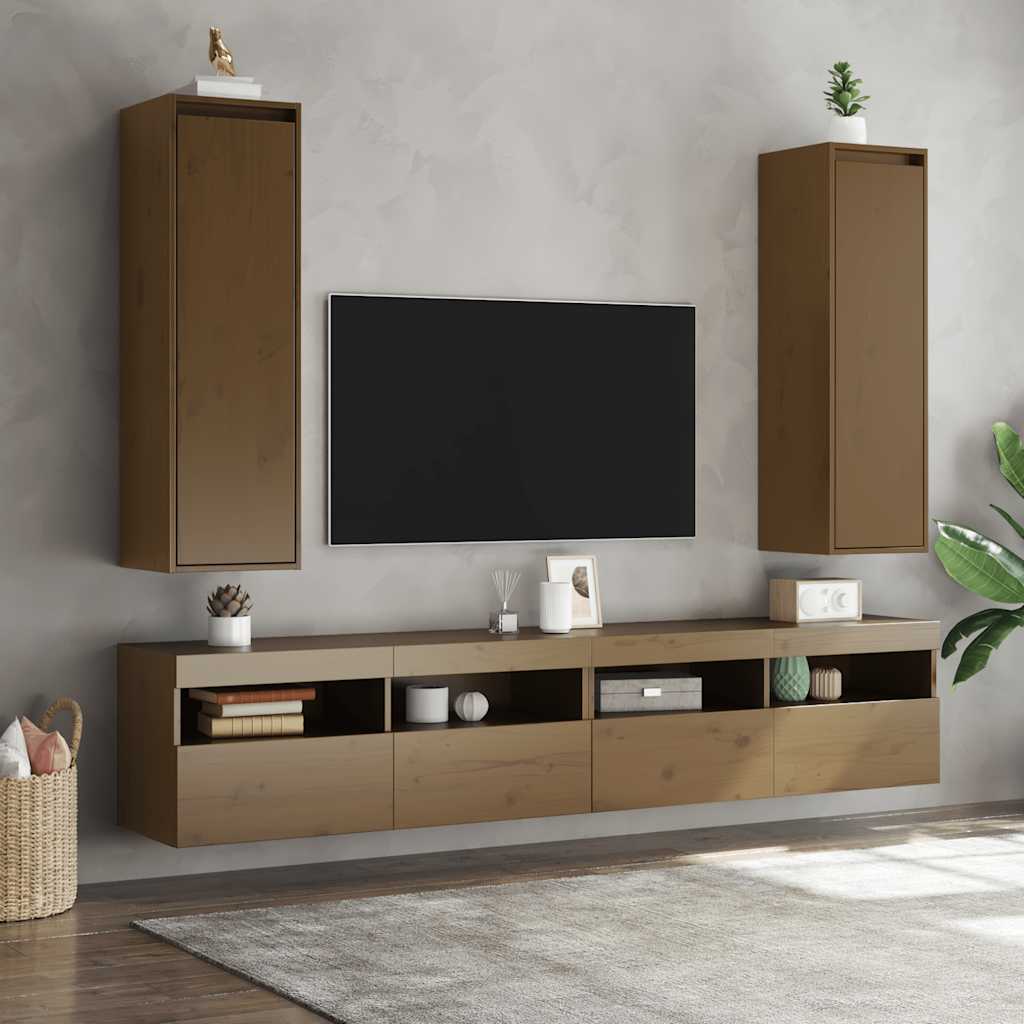Zidni ormarići 2 kom boja meda 30x30x100 cm od masivne borovine