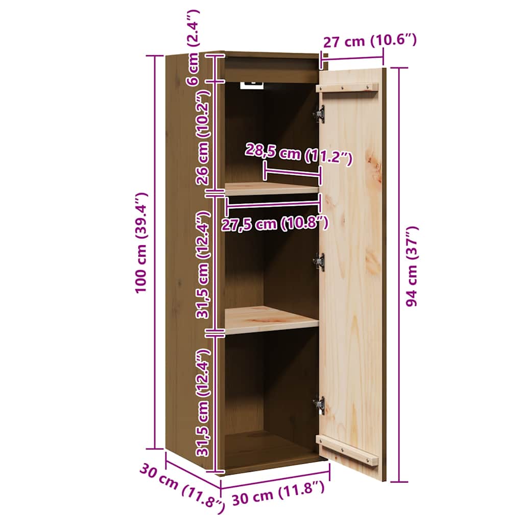 Zidni ormarići 2 kom boja meda 30x30x100 cm od masivne borovine