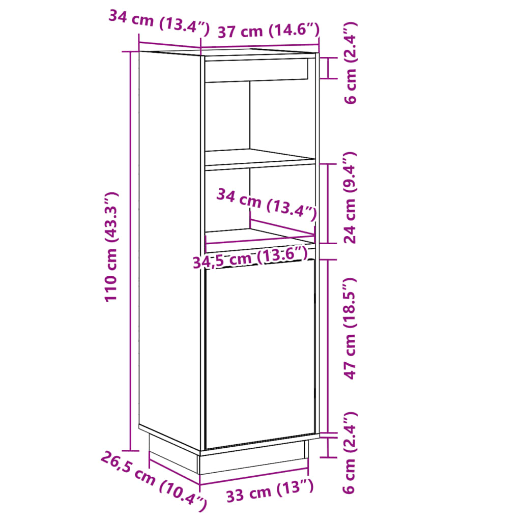 Visoka komoda boja meda 37 x 34 x 110 cm od masivne borovine