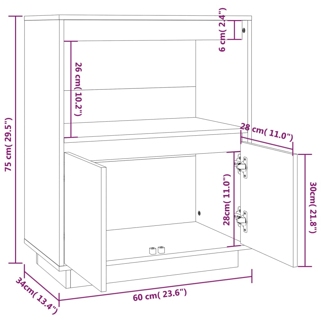 Komoda 60 x 34 x 75 cm od masivne borovine
