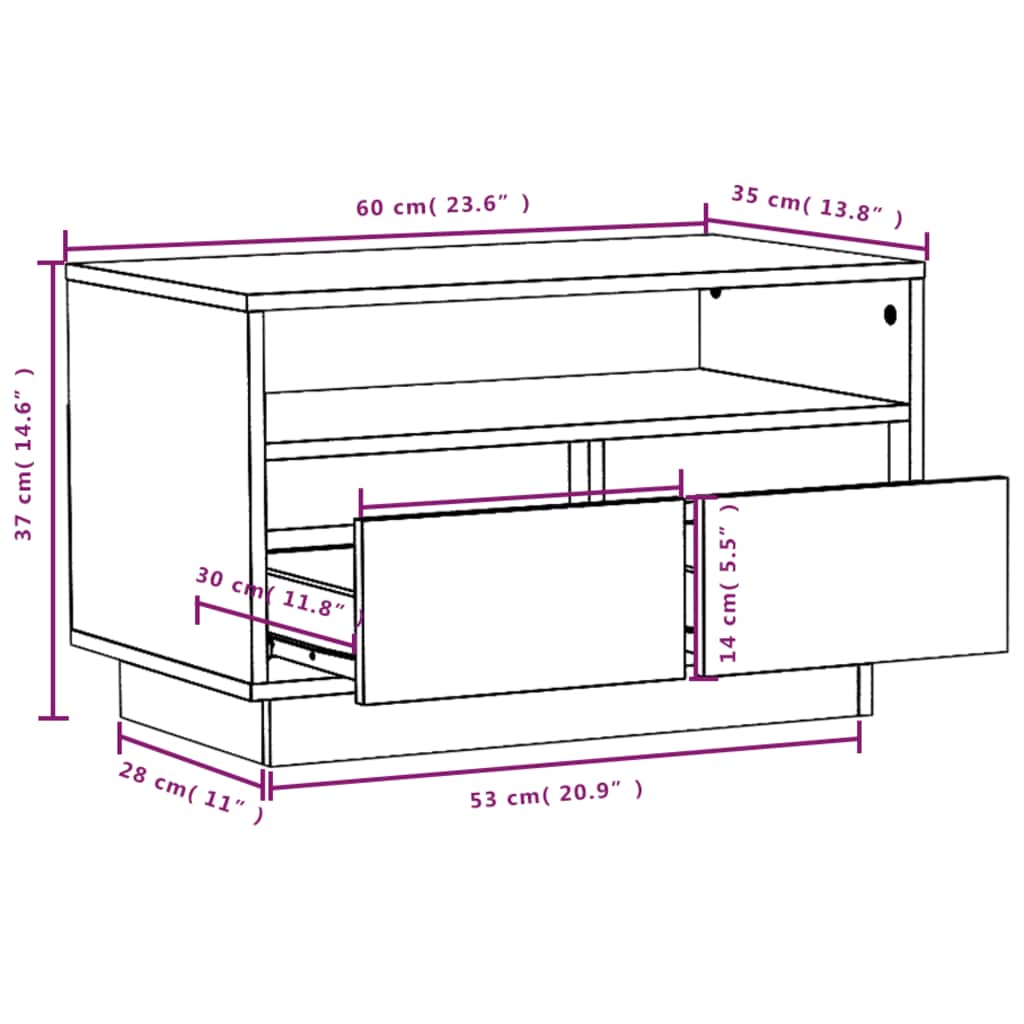 TV ormarić 60 x 35 x 37 cm od masivne borovine