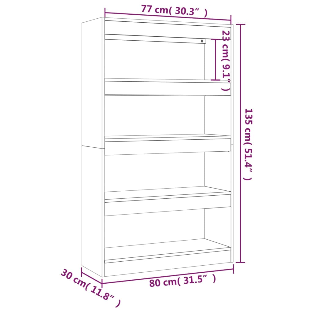 Ormarić za knjige / pregrada sivi hrast 80 x 30 x 135 cm drveni