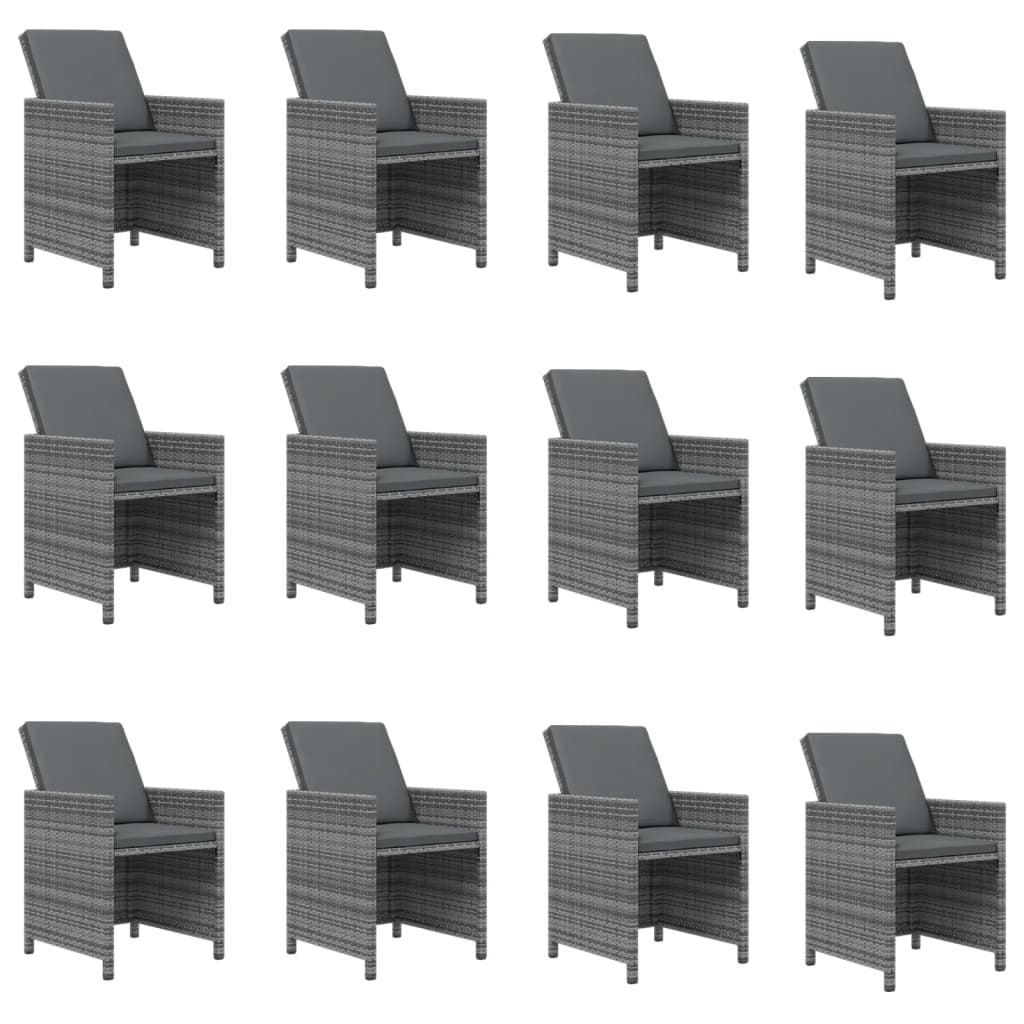 13-dijelni vrtni blagovaonski set s jastucima poliratan sivi