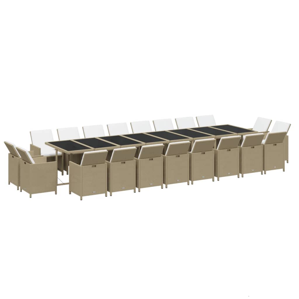 21-dijelni vrtni blagovaonski set od poliratana s jastucima bež