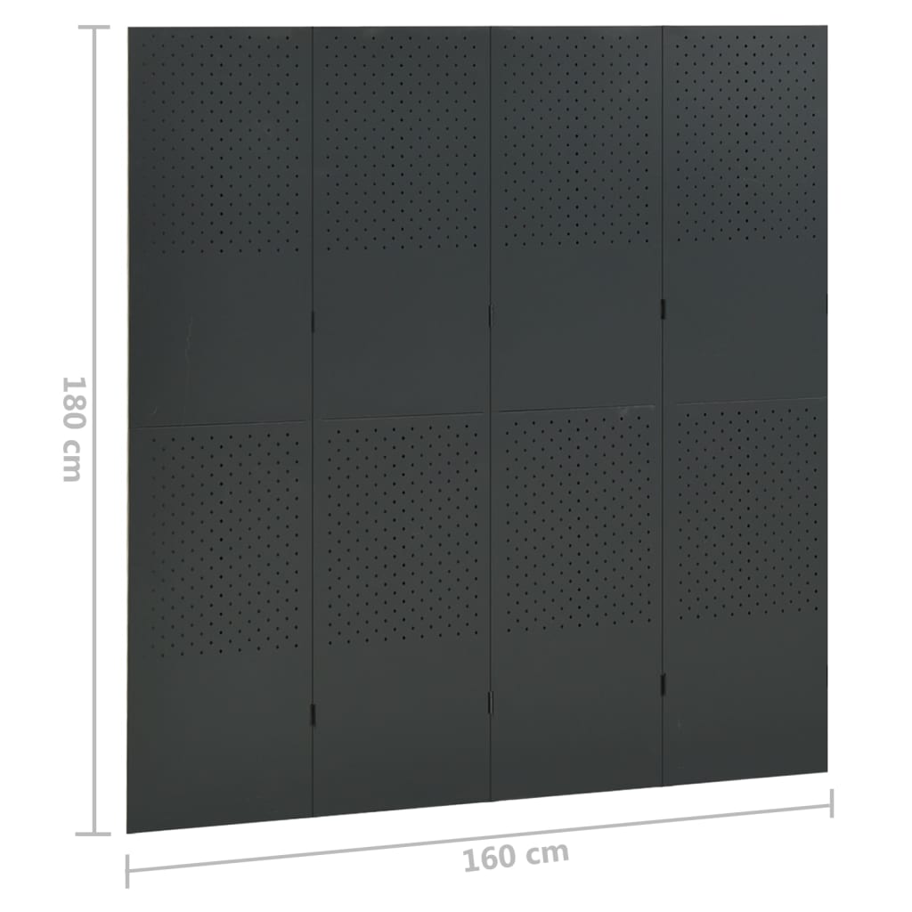 Sobne pregrade s 4 panela 2 kom antracit 160 x 180 cm čelične
