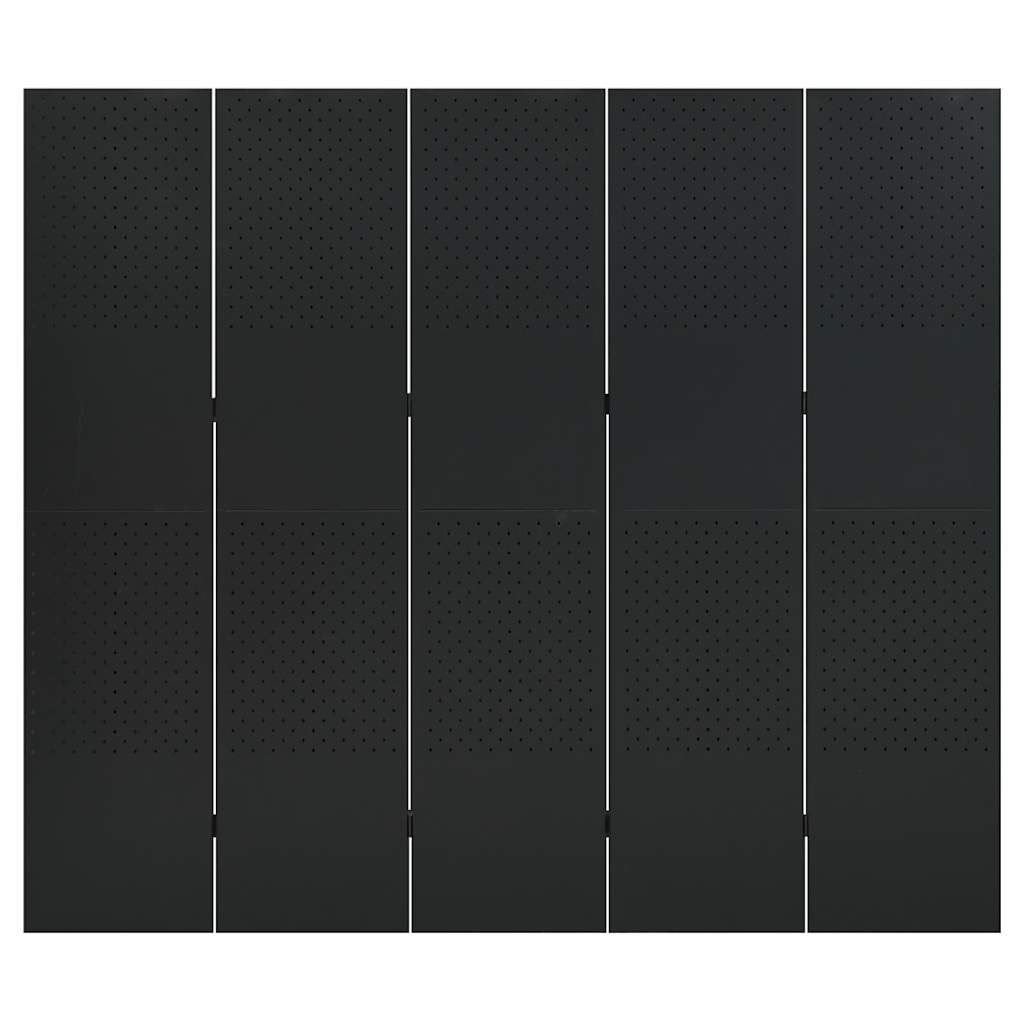 Sobne pregrade s 5 panela 2 kom crne 200 x 180 cm čelične