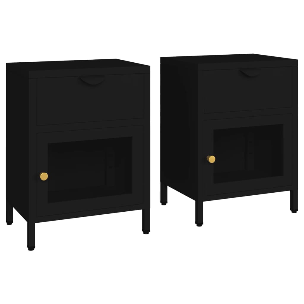Noćni ormarići 2 kom crni 40 x 30 x 54,5 cm od čelika i stakla