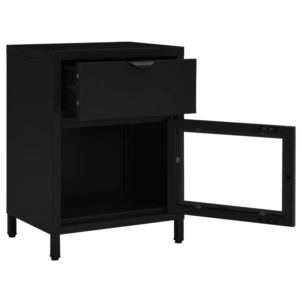 Noćni ormarići 2 kom crni 40 x 30 x 54,5 cm od čelika i stakla