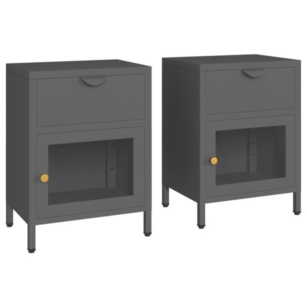 Noćni ormarići 2 kom antracit 40x30x54,5 cm od čelika i stakla