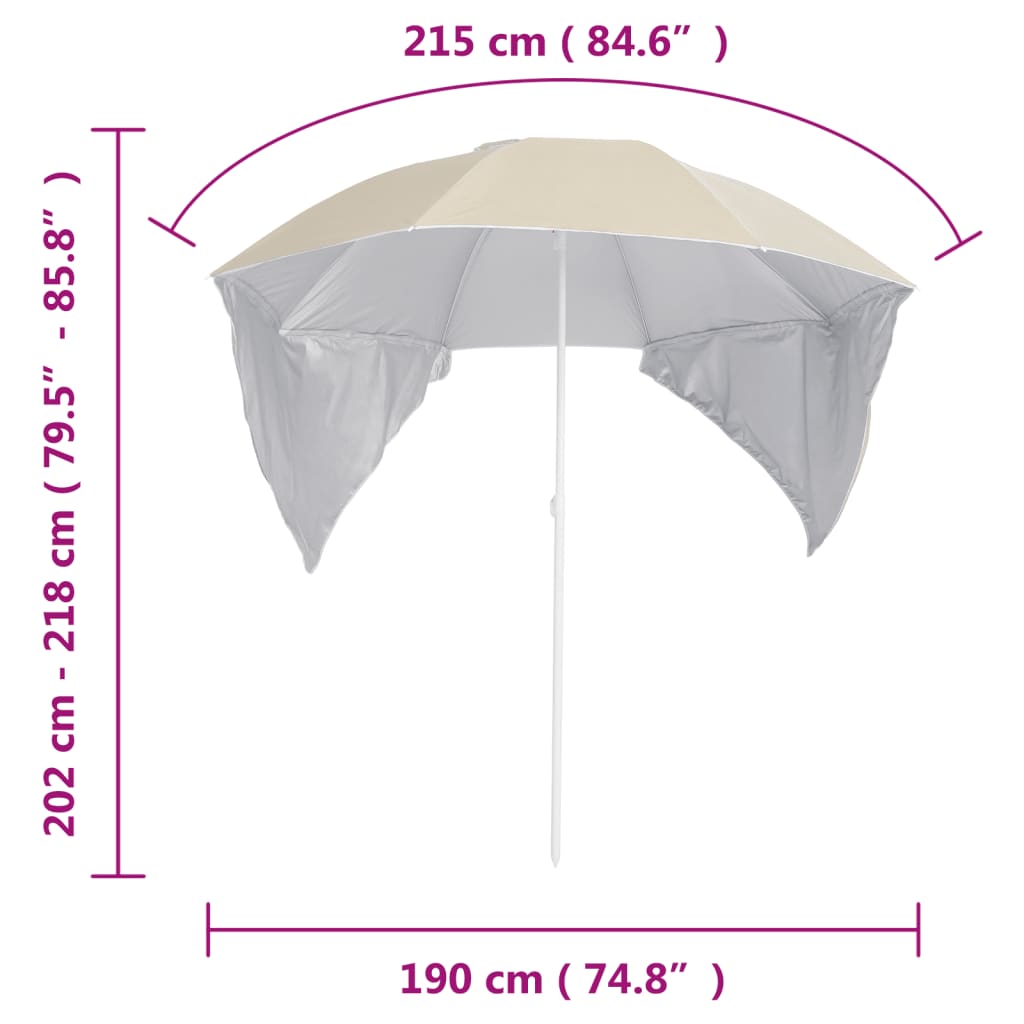Suncobran za plažu s bočnim stijenkama boja pijeska 215 cm