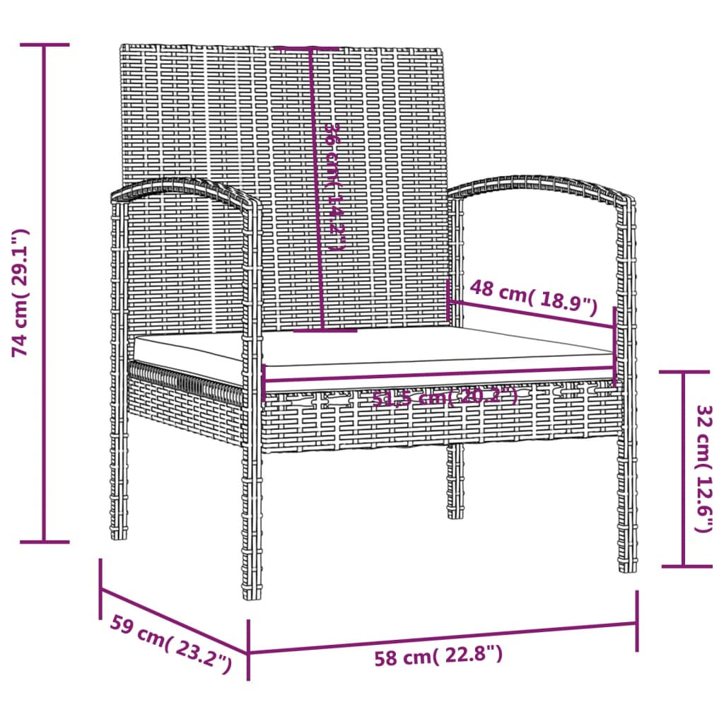 8-dijelna vrtna garnitura od poliratana s jastucima smeđa