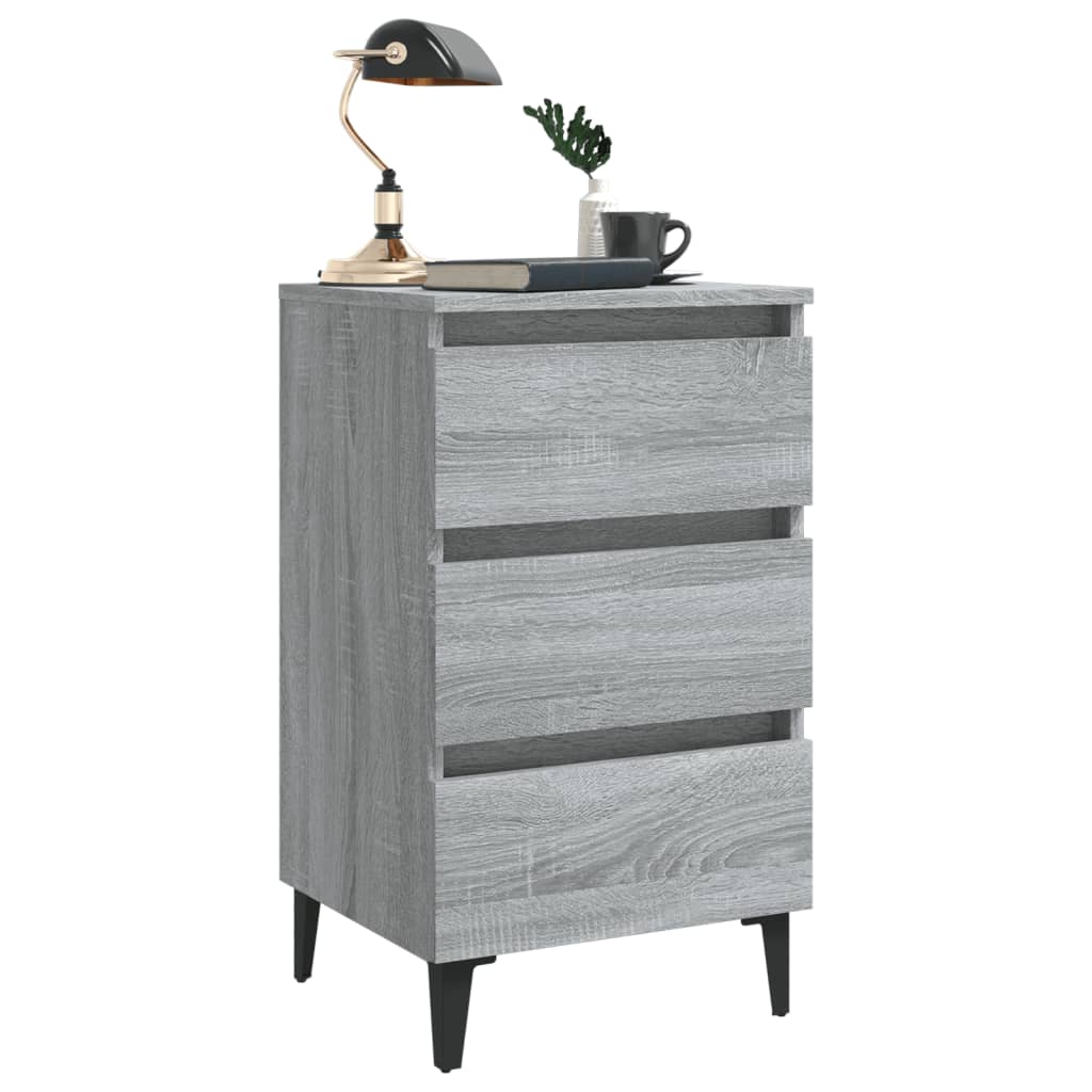 Noćni ormarić s metalnim nogama boja sivog hrasta 40x35x69 cm