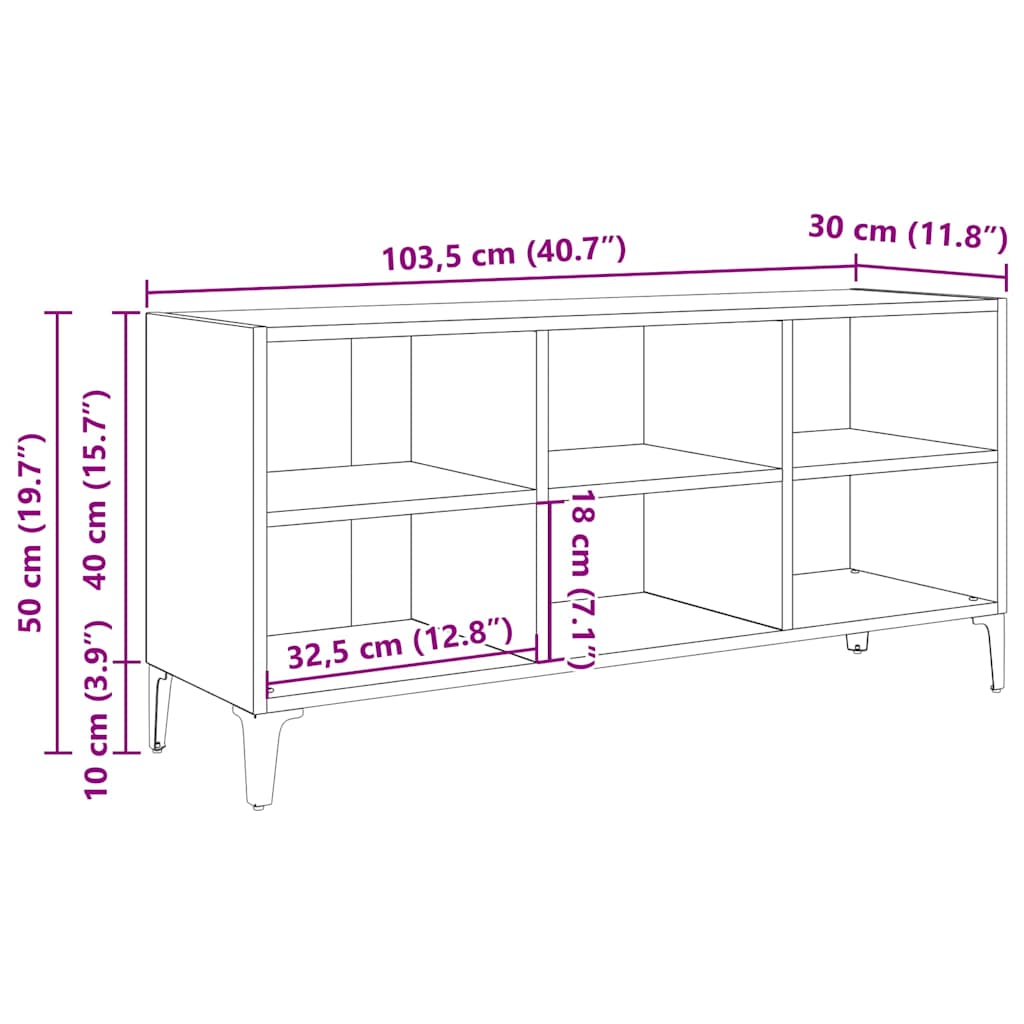 TV ormarić s metalnim nogama boja hrasta sonome 103,5x30x50 cm
