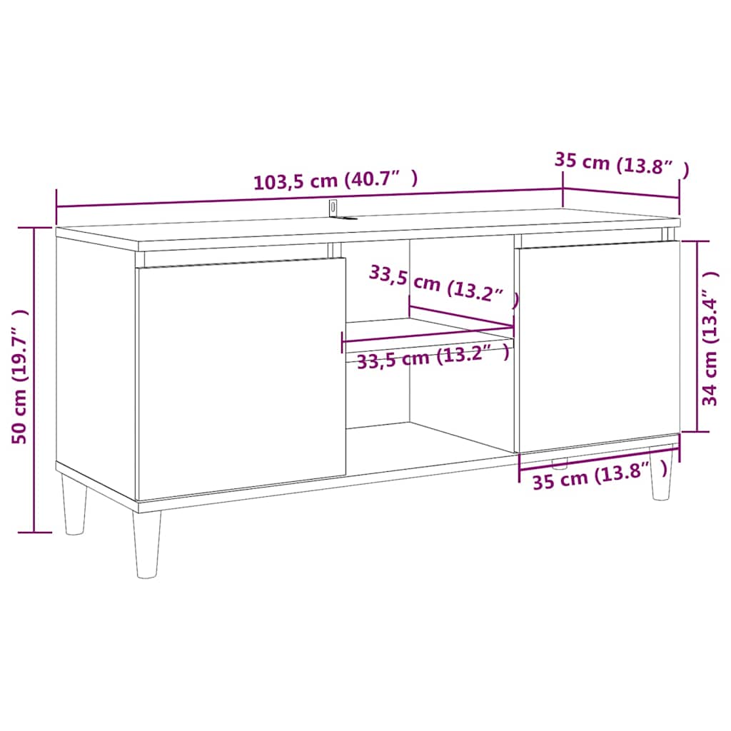 TV ormarić s drvenim nogama boja sivog hrasta 103,5x35x50 cm