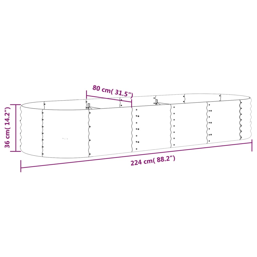 Povišena vrtna gredica od pocinčanog čelika 224 x 80 x 36 cm smeđi