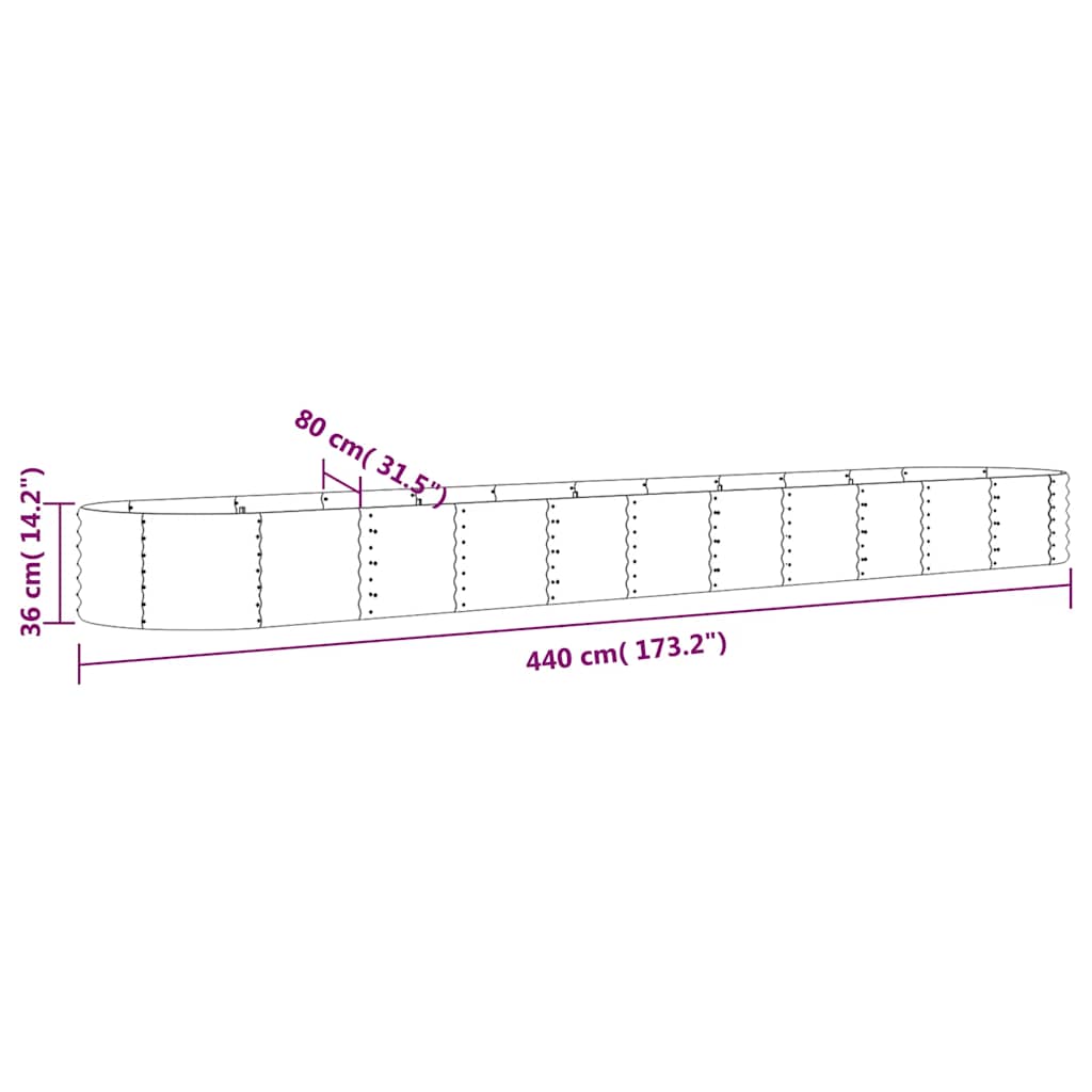 Povišena vrtna gredica od pocinčanog čelika 440x80x36 cm antracit