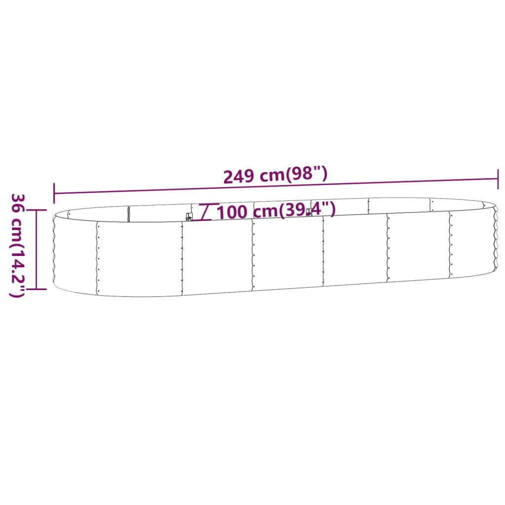 Povišena vrtna gredica od pocinčanog čelika 249x100x36 cm zelena