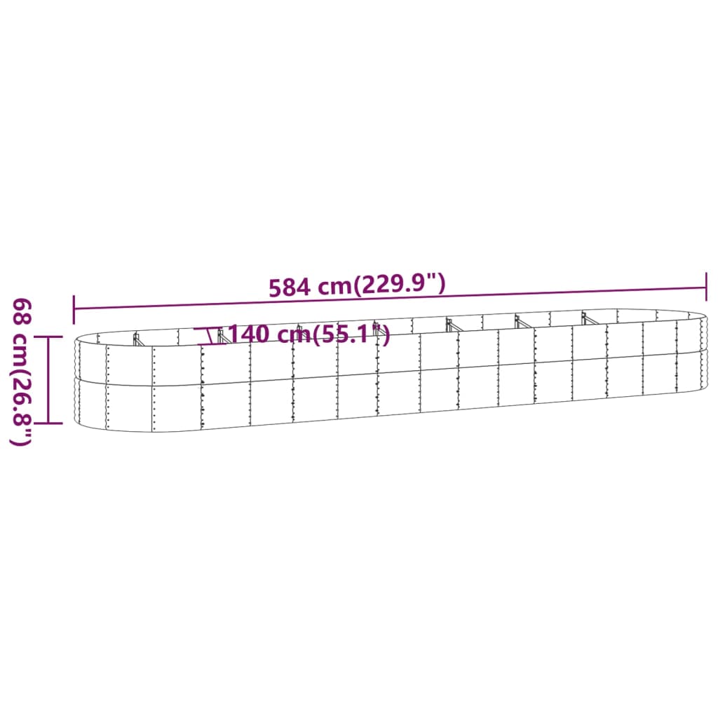 Povišena vrtna gredica od čelika 584x140x68 cm srebrna