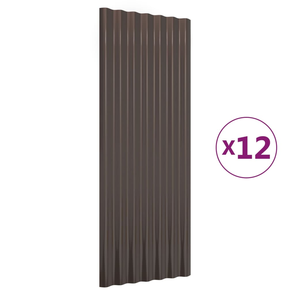 Krovni paneli 12 kom od pocinčanog čelika smeđi 100x36 cm