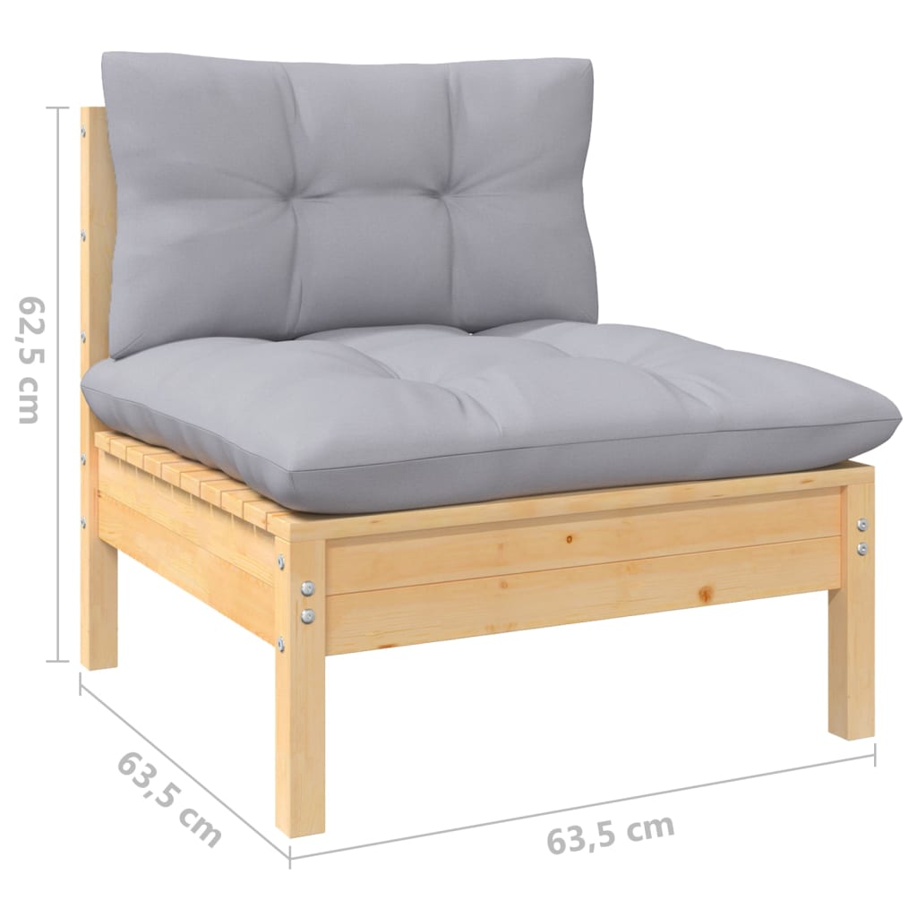 4-dijelna vrtna garnitura od borovine sa sivim jastucima