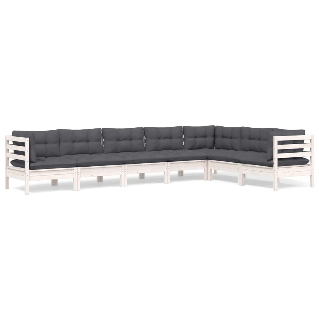7-dijelna vrtna garnitura od borovine s jastucima bijela