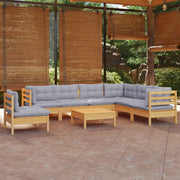 8-dijelna vrtna garnitura od borovine sa sivim jastucima