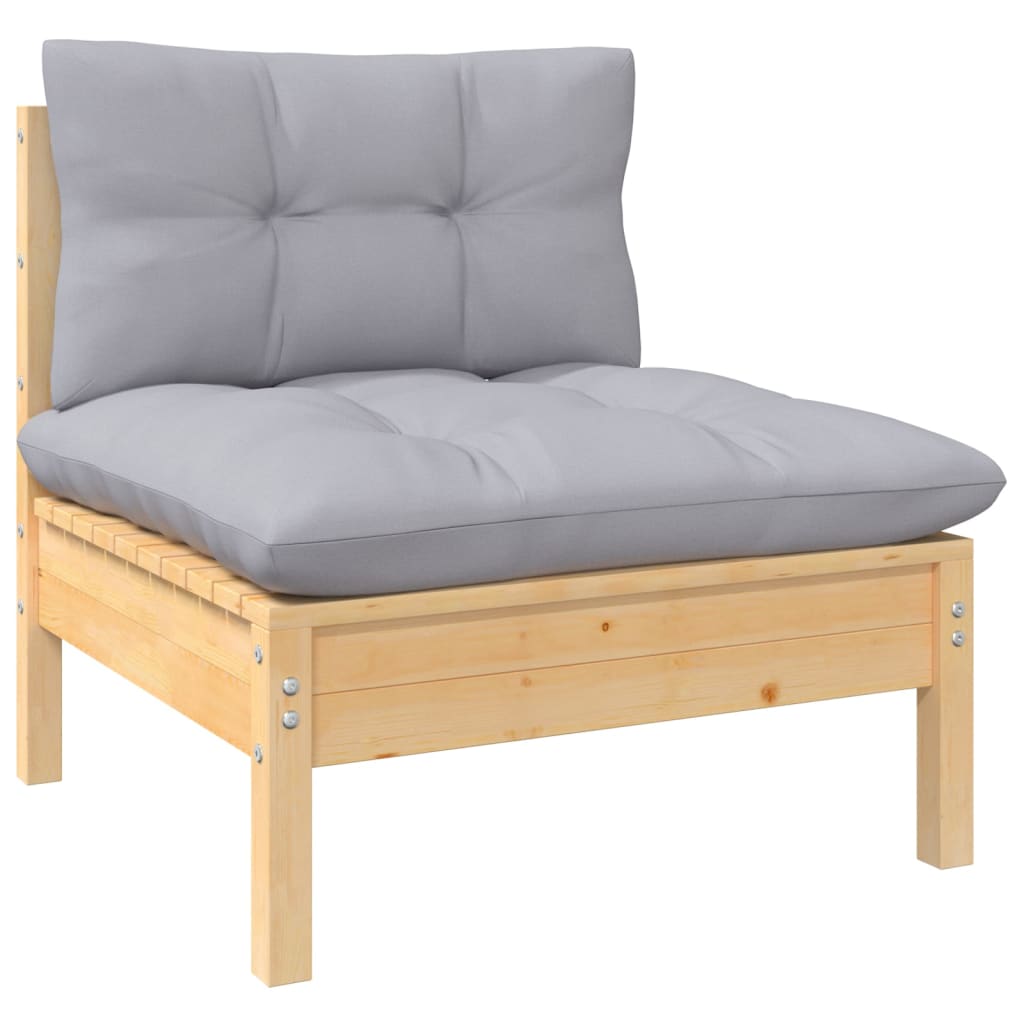 9-dijelna vrtna garnitura od borovine sa sivim jastucima