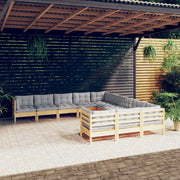 11-dijelna vrtna garnitura od borovine sa sivim jastucima