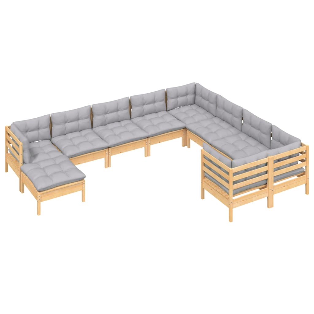 10-dijelna vrtna garnitura od borovine sa sivim jastucima