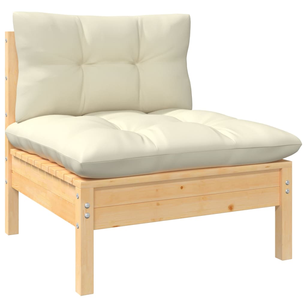 7-dijelna vrtna garnitura od masivne borovine s krem jastucima