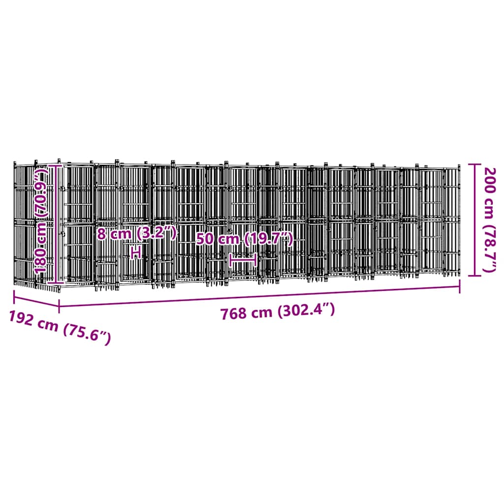 Vanjski kavez za pse čelični 14,75 m²