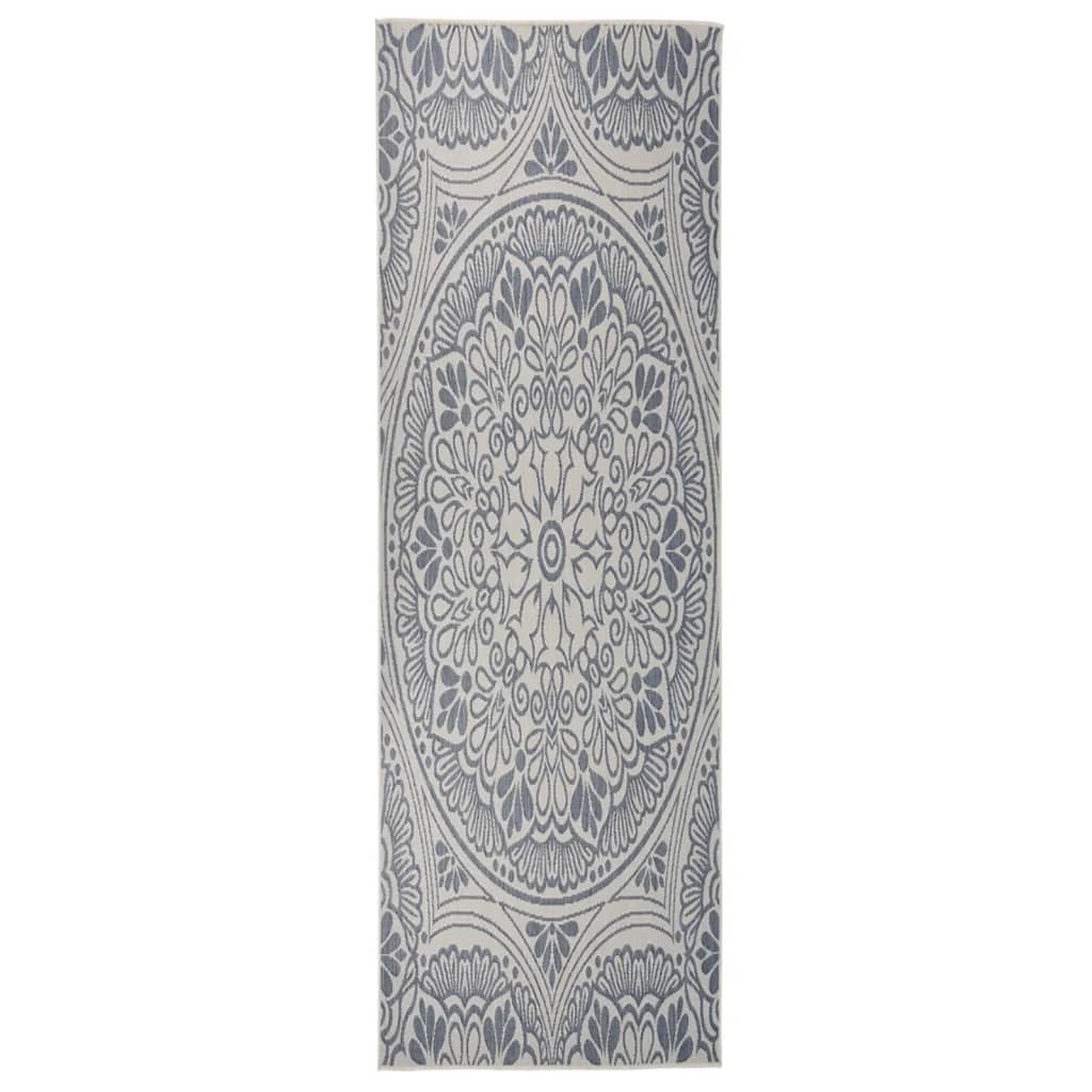 Vanjski tepih ravnog tkanja 80 x 250 cm plavi s uzorkom