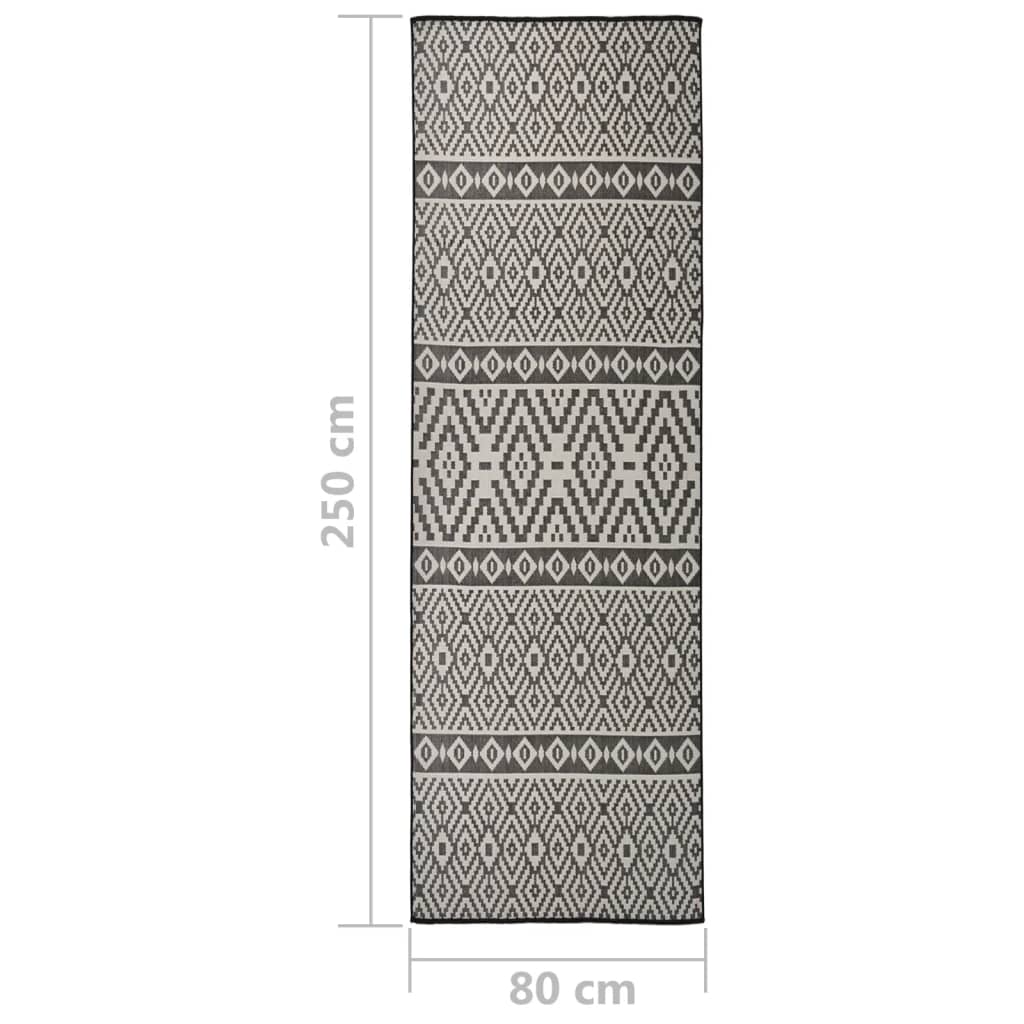 Vanjski tepih ravnog tkanja 80 x 250 cm crne pruge