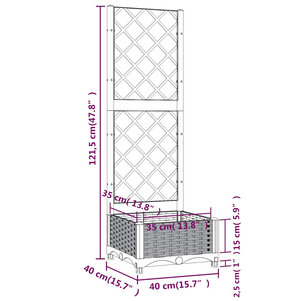 Vrtna žardinjera s rešetkom plavo-siva 40x40x121,5 cm PP
