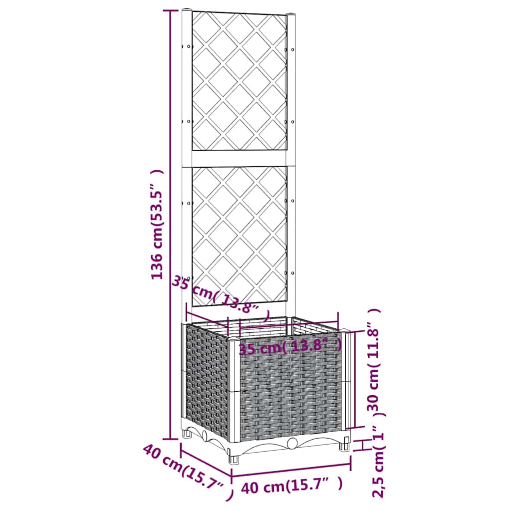 Vrtna žardinjera s rešetkom plavo-siva 40x40x136 cm PP