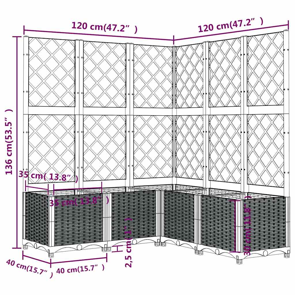 Vrtna sadilica s rešetkom plava siva 120 x 120 x 136 cm PP