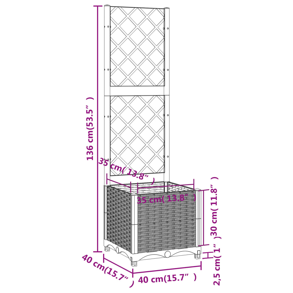 Vrtna žardinjera s rešetkom crna 40x40x136 cm PP