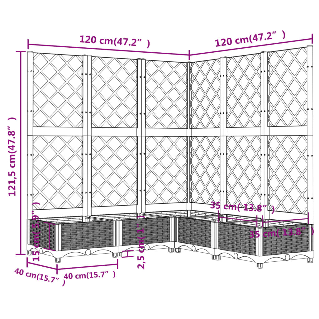 Vrtna sadilica s rešetkom crna 120 x 120 x 121,5 cm PP