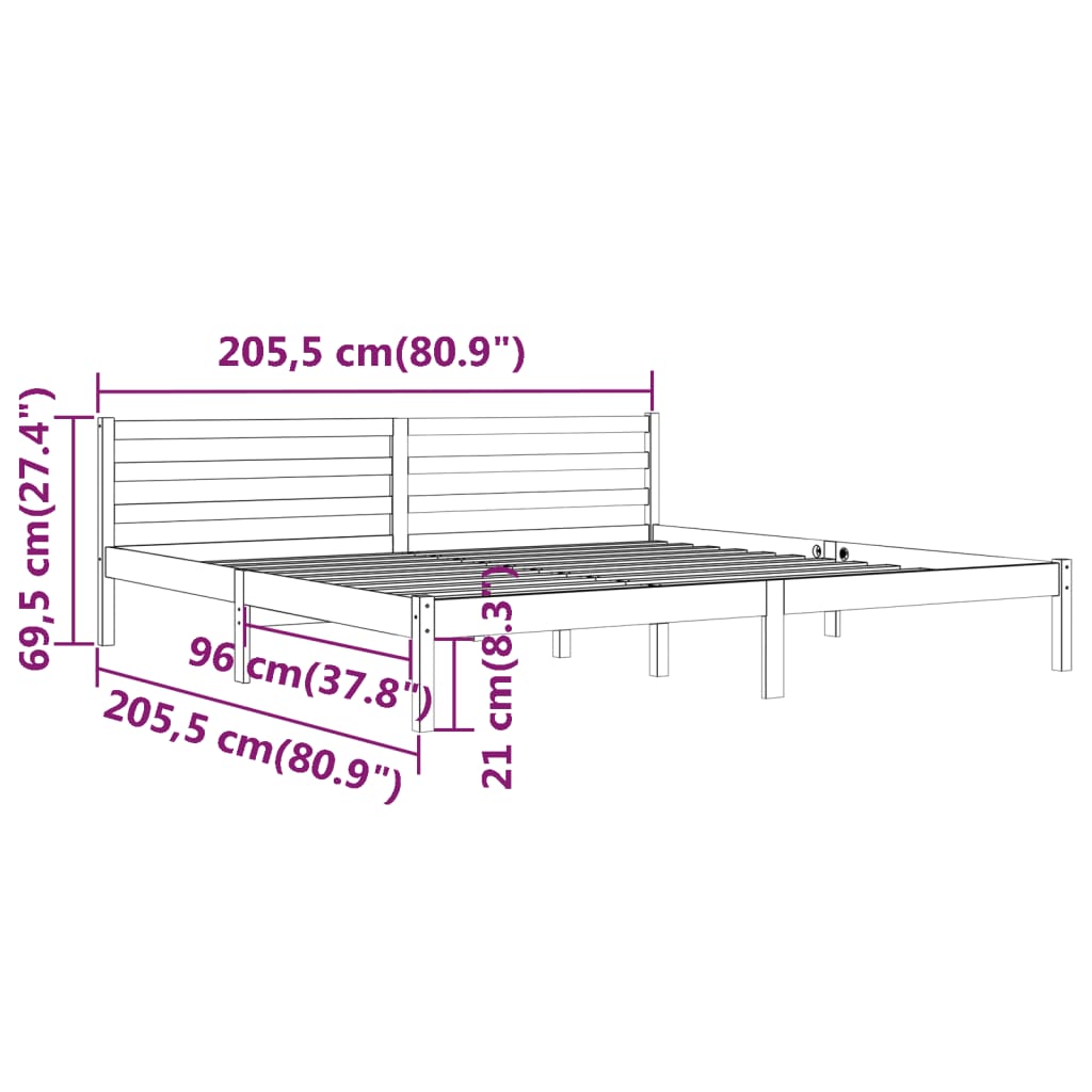 Okvir za krevet od masivne borovine 200 x 200 cm sivi