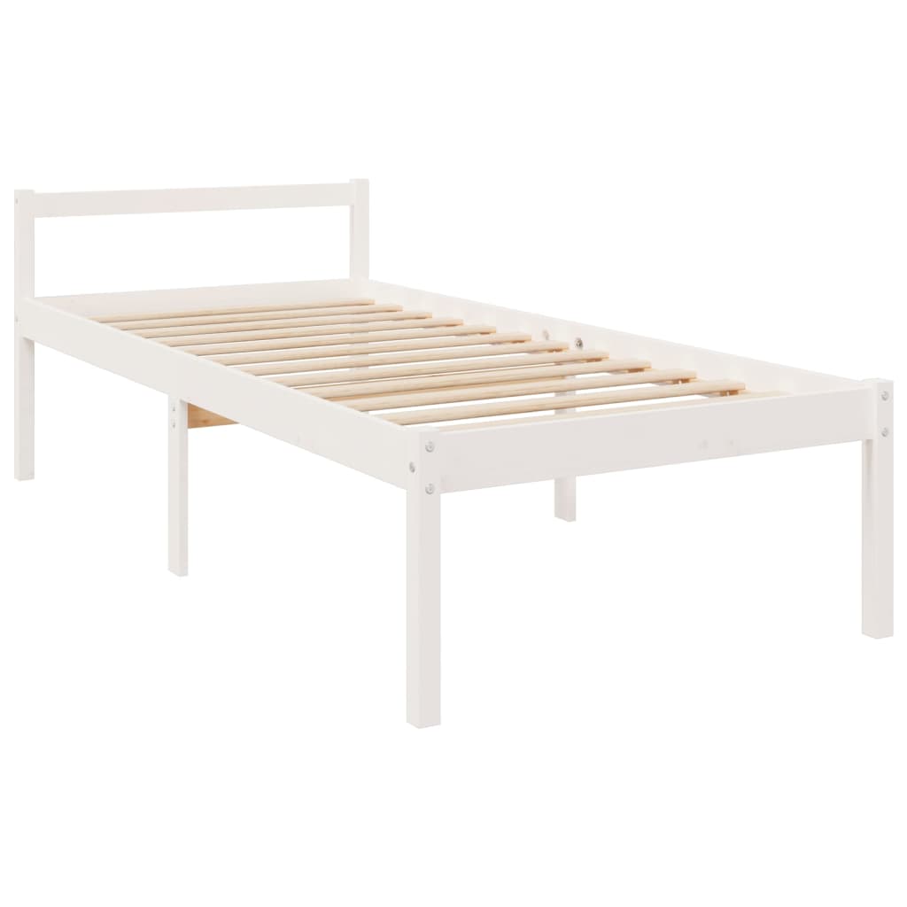 Krevet za starije osobe bijeli 90x190 cm mali masivna borovina