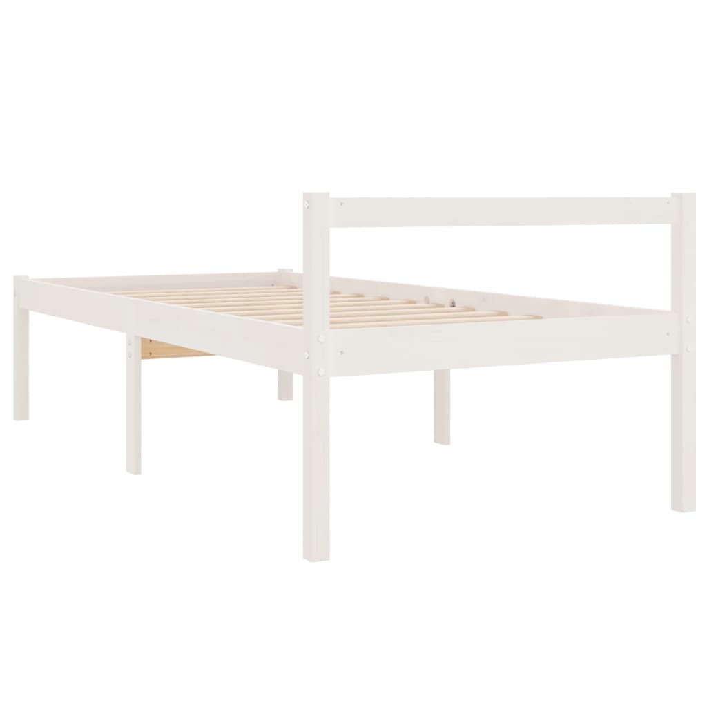 Krevet za starije osobe bijeli 90x190 cm mali masivna borovina
