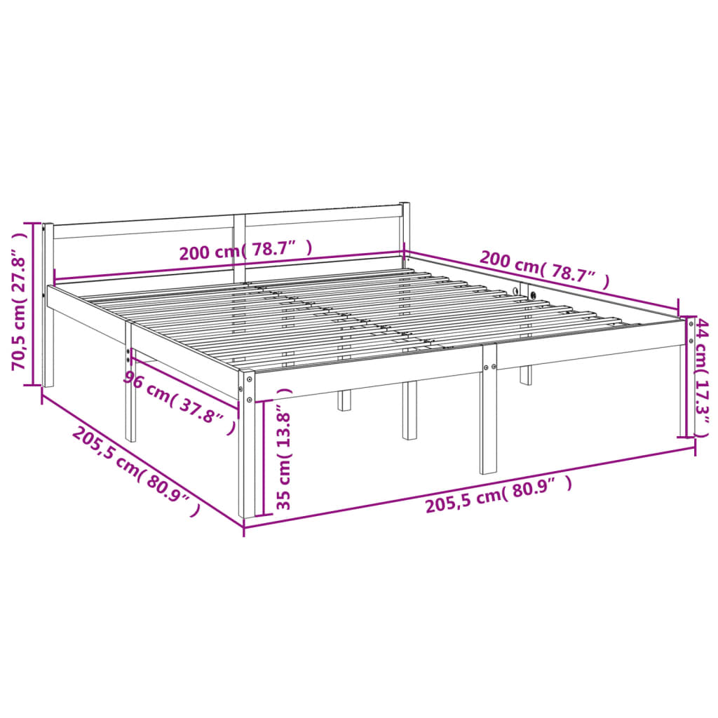 Krevet za starije osobe bijeli 200 x 200 cm od masivne borovine
