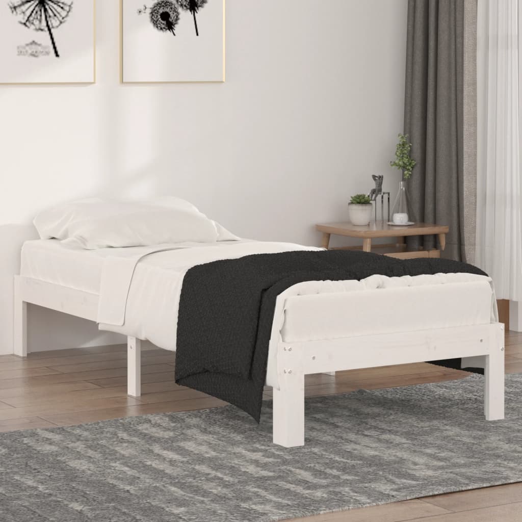 Okvir za krevet od masivnog drva bijeli 75 x 190 cm mali