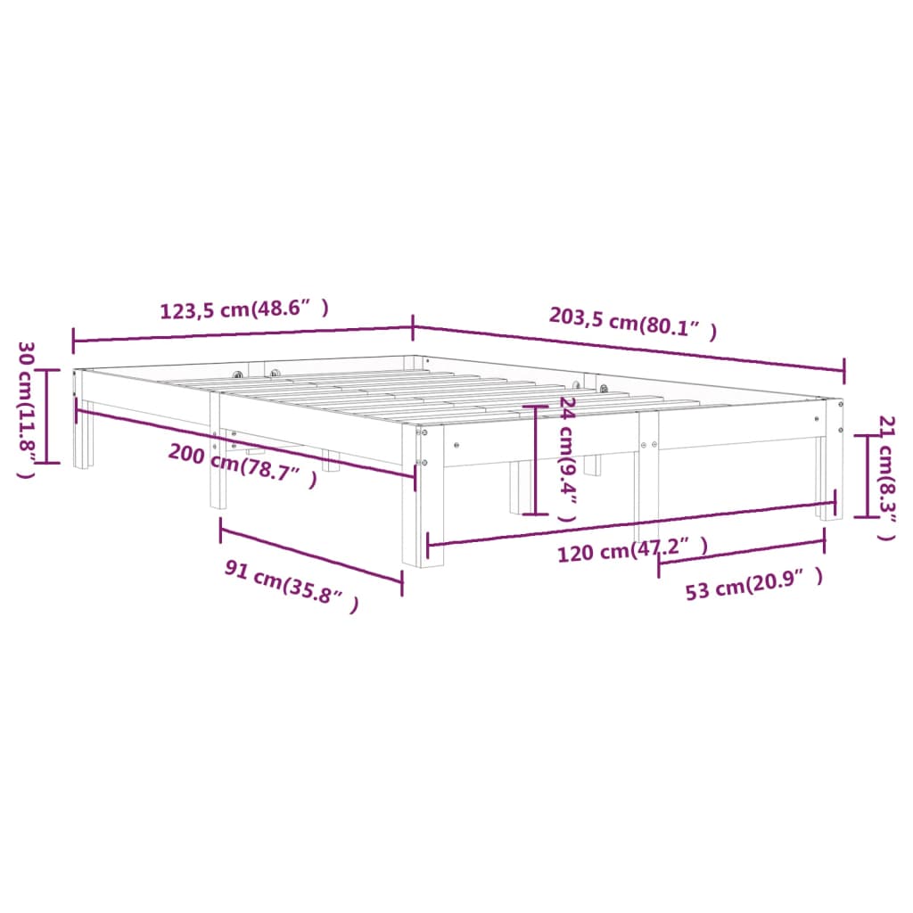 Okvir za krevet od masivne borovine bijeli 120 x 200 cm